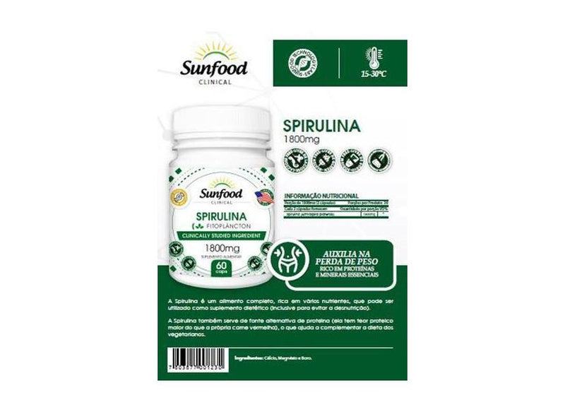 Spirulina – 60 cápsulas (1800mg por porção diária)