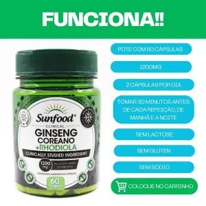 Ginseng Coreano + Rhodiola – 60 cápsulas (1200mg por porção diária)