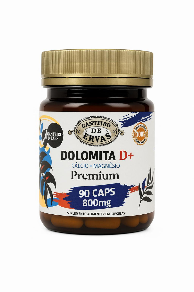 Dolomita D+ Cálcio + magnésio – Canteiro de Ervas, 800 mg por cápsula, 90 cápsulas