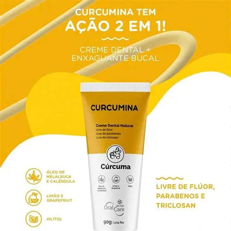 Creme Dental Natural com Cúrcumina – Xilitol, Melaleuca, Calêndula, Limão e Grapefruit