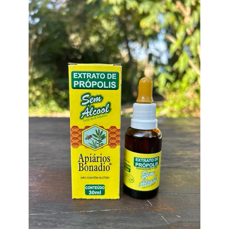EXTRATO DE PRÓPOLIS VERDE AQUOSO E SEM ÁLCOOL 30ML APIÁRIOS BONADIO